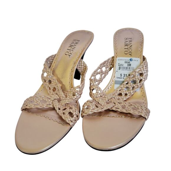 Franco Sarto Bronze Metallic Open Toe Woven Braided Slip On Heel Sandals Size 8 - Picture 1 of 13